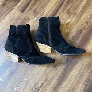 Black faux suede western bootie